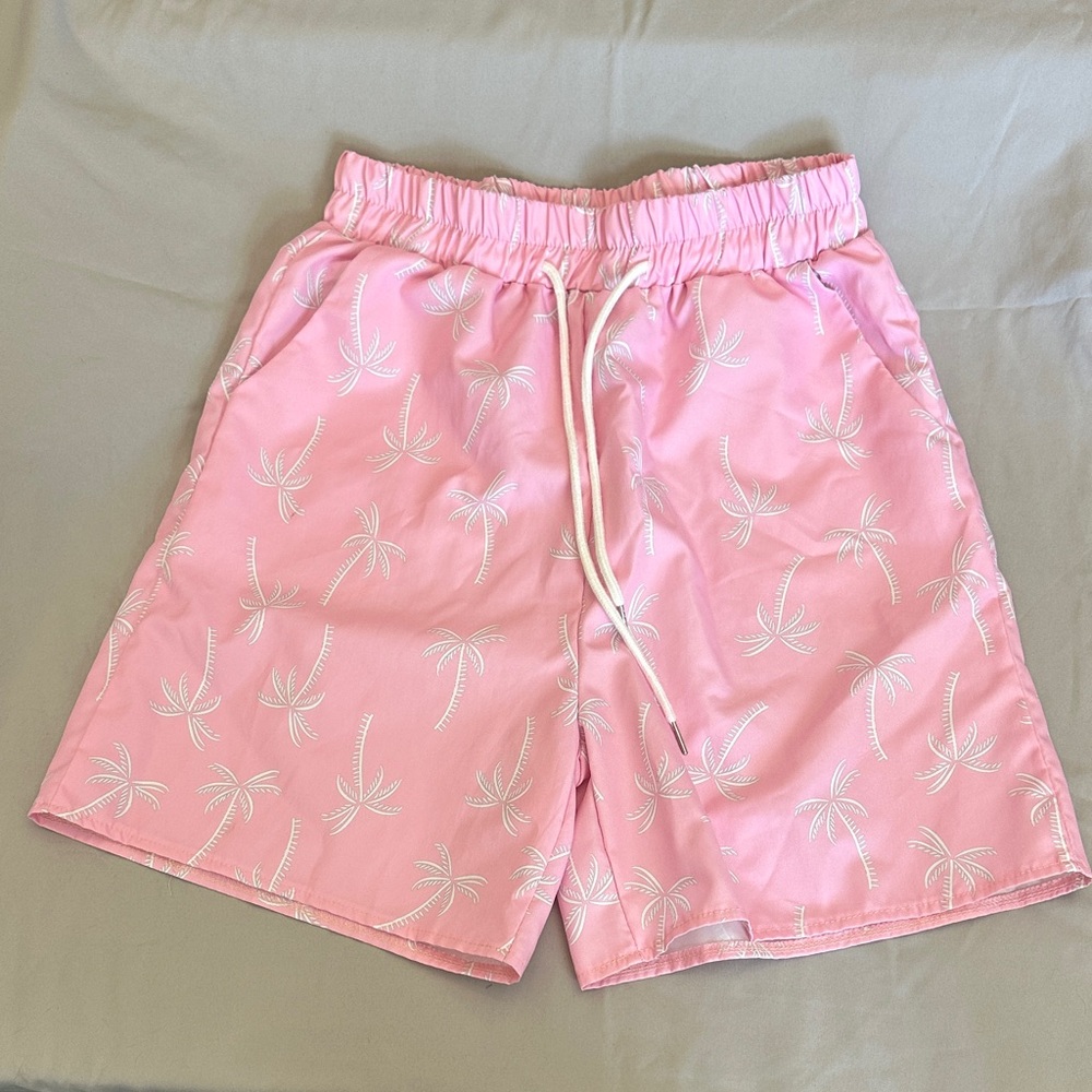 Pink Palm Tree Print swim shorts